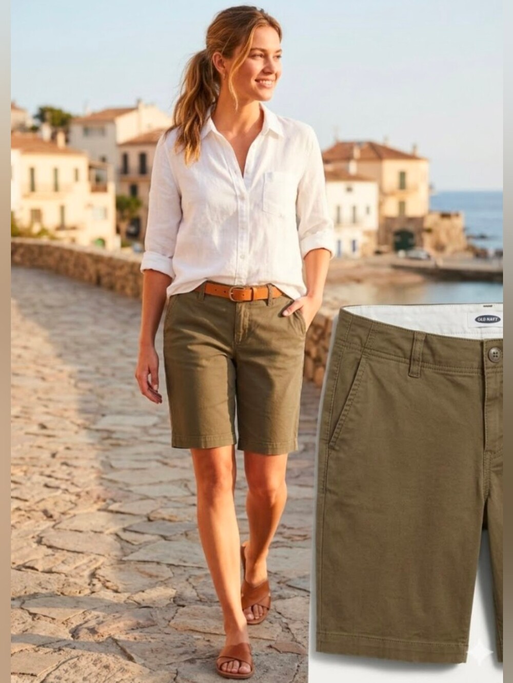 Old Navy Brown Perfect Bermudas Favorite Khakis 2011 Cotton Spandex Size 2